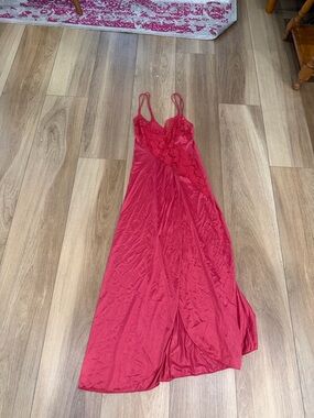 Red Lace-Trim Long Chemise Nightgown